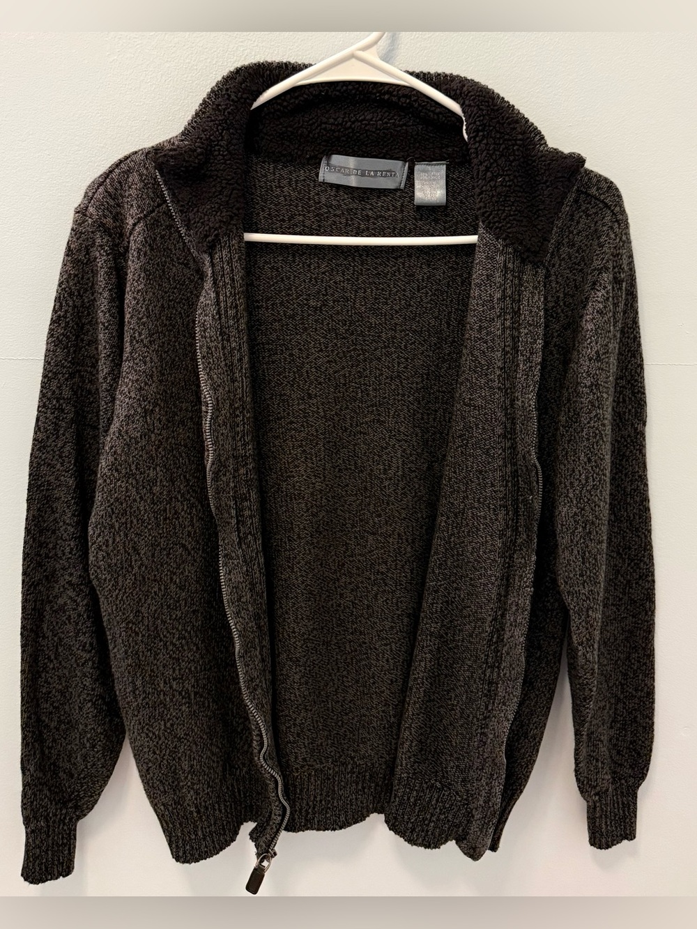 Oscar de la Renta Men’s Zip-Up Knit Sweater in Heather Gray
